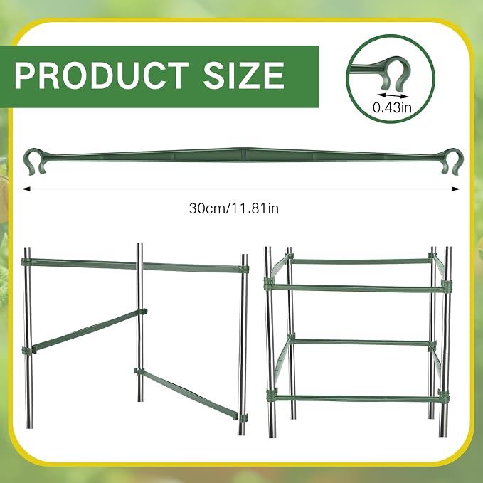 Geelin 200pcs Stake Arms for Tomato Cage Expandable Trellis Connectors for Tomato Cage Attach Plant Stakes Climbing Plants Garden Plants Vegetables (11.81in×0.43in)