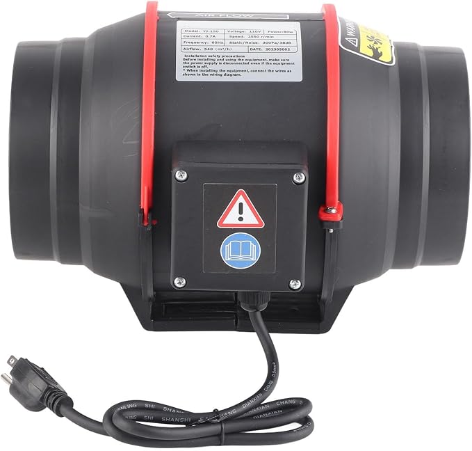 Srliya 6in Quiet Ventilation Fan with High Density Inclined Blades, IPX2 for Grow Tent Planting Indoor Place, Performance: Oblique Supercharging (US Plug110V)