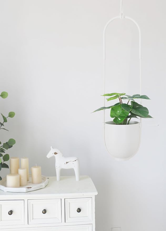 Boho Hanging Planter for Indoor Outdoor Plants Modern Wall and Ceiling Hanging Plant Basket Holder Hanger for Vines Succulents Ferns Room Decor(White)