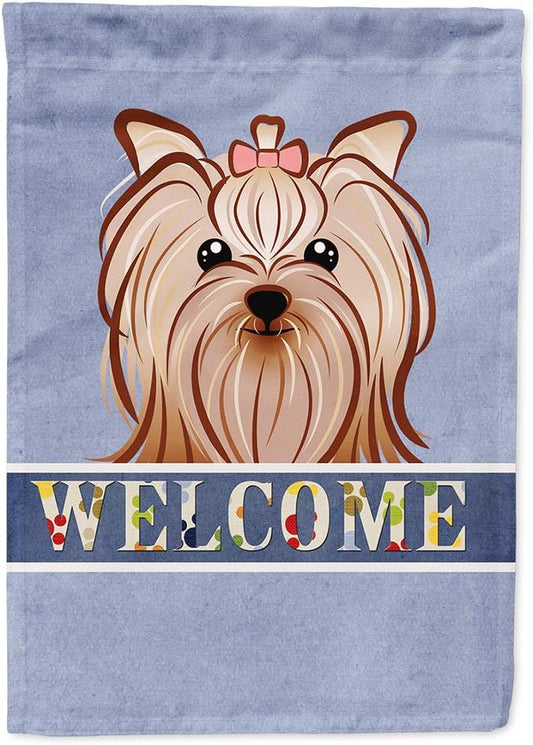 Caroline's Treasures BB1390CHF Yorkie Yorkishire Terrier Welcome House Flag, Blue Large Porch Sleeve Pole Decorative Outside Yard Banner Artwork Wall Hanging, Polyester, House Size, Multicolor