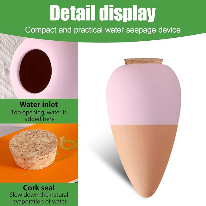 4 Pack Terracotta Watering Spikes, Plant Watering Devices Wine Bottle Automatic Plant Self Watering Spikes for Vacations, Clay Self-Watering Stakes for Indoor Outdoor Plants