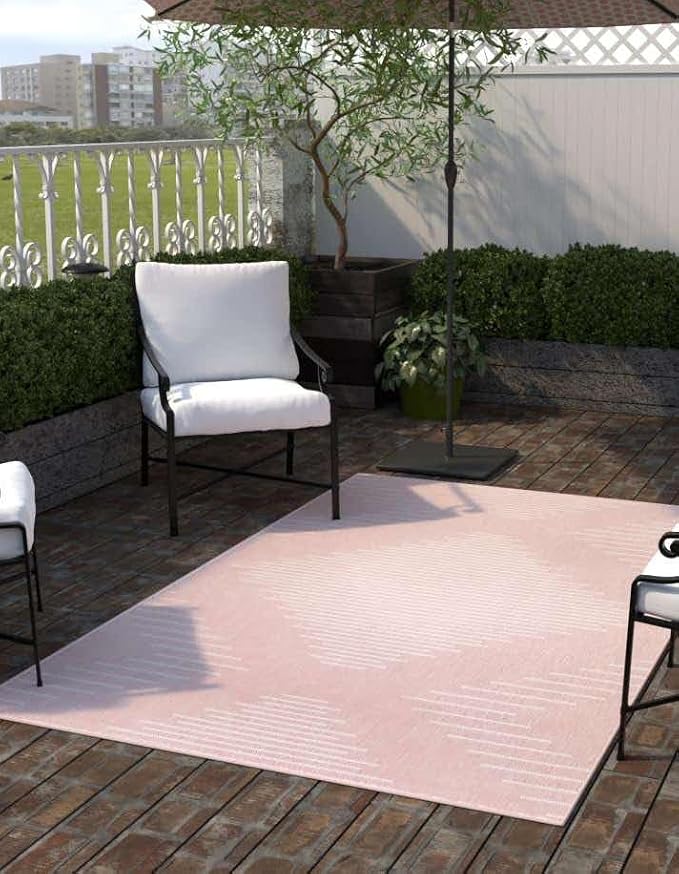 Unique Loom Outdoor Modern Collection Area Rug - Tambor (9' 10" x 13' 1" Rectangle, Pink/ Ivory)