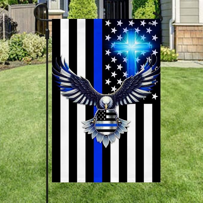 FLAGWIX American Flag - The Thin Blue Line. Police. Law Enforcement American Eagle Flag TPT1581F, Garden Flag (11.5" x 17.5") - USA Flags Premium Polyester - Decorative Indoor Outdoor Flag
