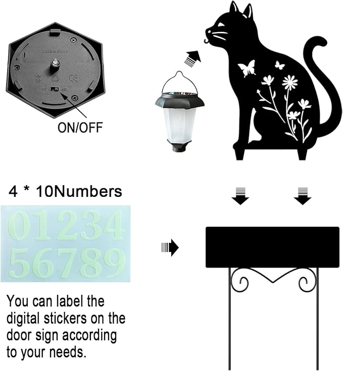 Cat Decorative Garden Stakes Yard Sign -Number with Glow in the Dark be Suited to Garden, Lawn, Outdoor Decor Cats Holding Solar Lantern Decor Stakes