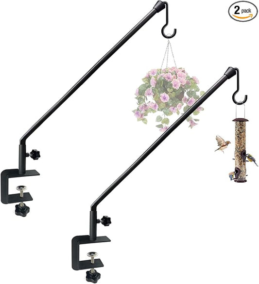 38 Inch Extended Reach Deck Hook Hanger for Railing, Heavy Duty Outdoor Plant Hook Holder for Hanging Bird Feeder Flower Basket Planter or Lanterns, 2 Packs