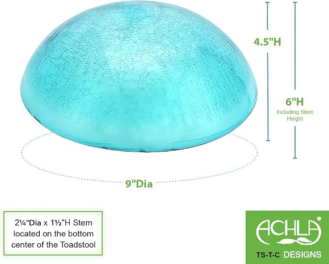 Achla Designs Glass Toadstool Mushroom Gazing Ball, Teal