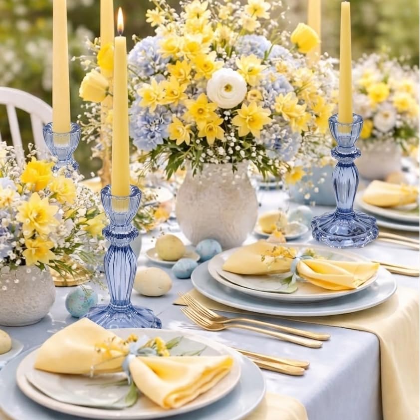 Blue Candlestick Holders Set of 6, Taper Candle Holders - Image 3