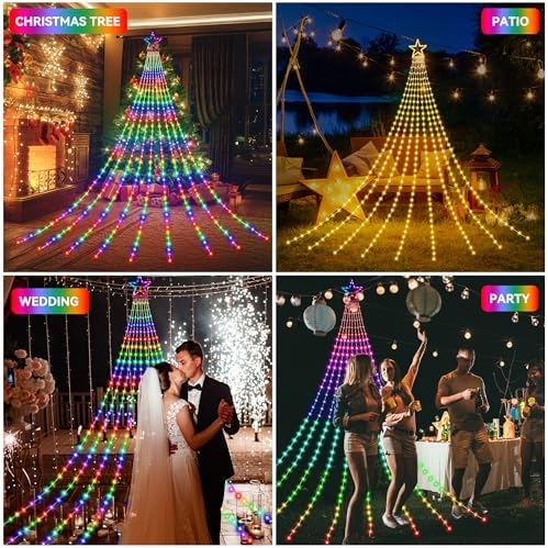 Outdoor Christmas Decorations Star String Lights, 320 LED 11.5 ft Waterfall Tree Lights with 8 Lighting Modes Christmas Star Lights for Indoor Outdoor Yard Home Festival Party Xmas New Year Decor - Image 7