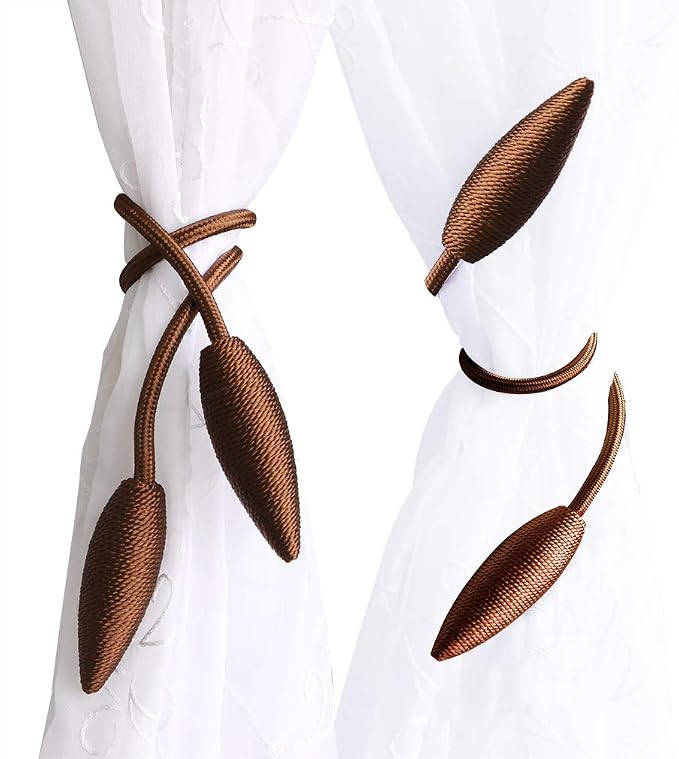 Valea Home 2 Pieces Curtain Tiebacks Clips Creative Window Drape Twist Tie Backs European Style Custom Made Curtain Holders Decorative Draperies Holdbacks, Coffee