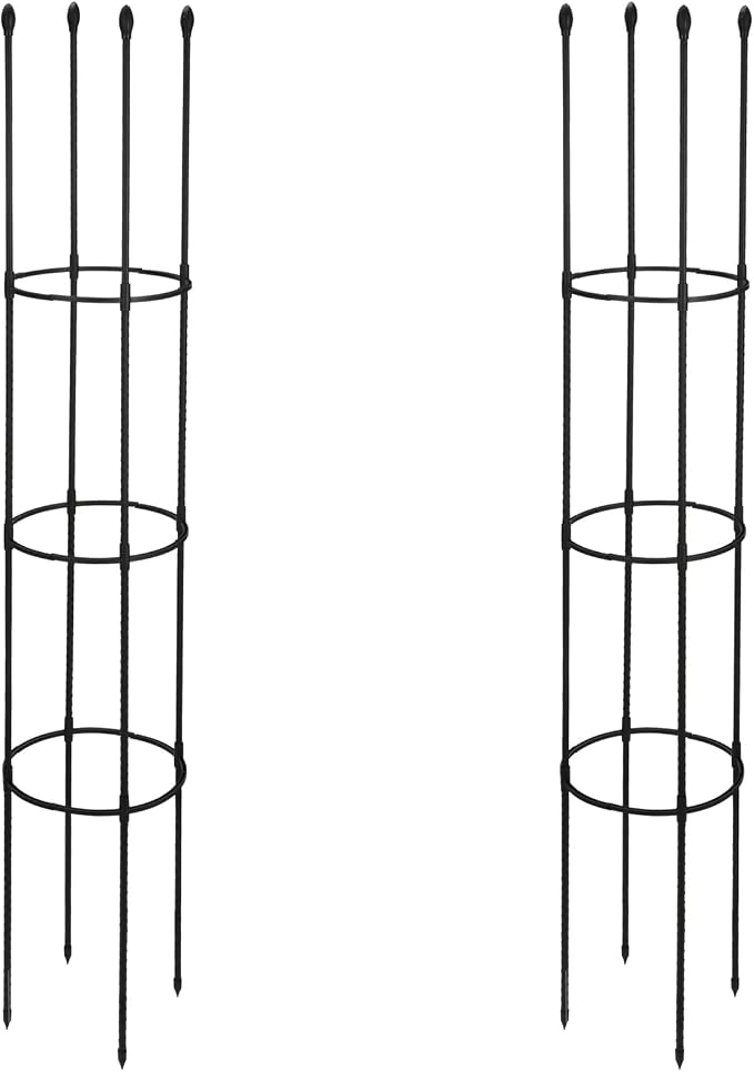 2PCS Peony Cages, 10.6" Dx60 H Peony Cages and Supports, 3 Tier Stackable Plant Support Ring, Metal Core with Plastic Coated Stakes for Peonies Tomatoes Roses Climbing Plants