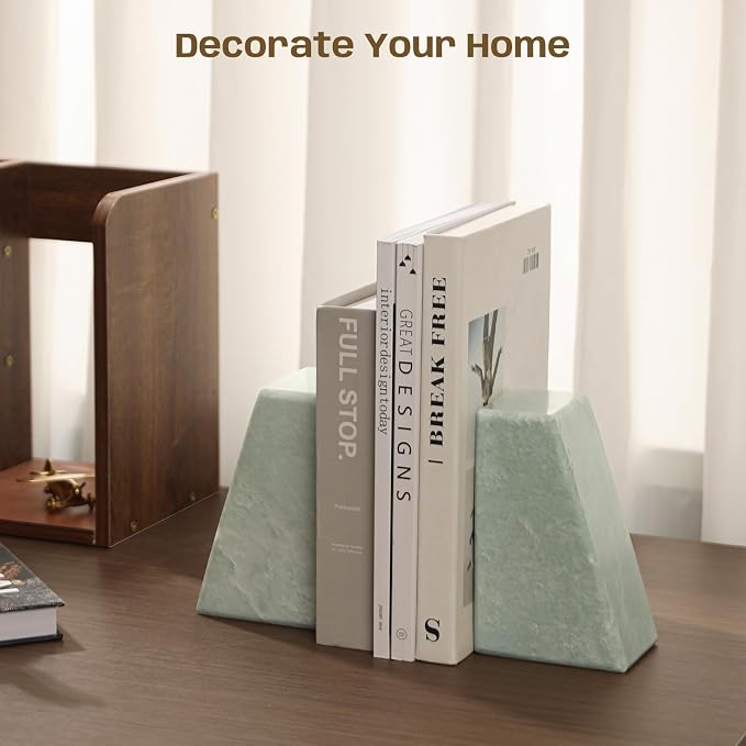 Marble Bookends, Large Stone Bookends for Heavy Books | Decorative Book Ends Heavy-Duty Marble Book Holders Stable Durable Unique Gift Choice