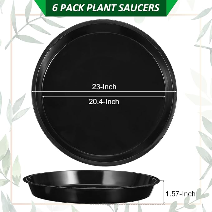 PATIKIL 6 Pack Large Plastic Plant Saucer 23 Inch Plastic Plant Tray for Pots Flower Round Plant Dish Plant Drip Trays Water Tray Pot Drainage Tray for Indoors Outdoors Garden, Black