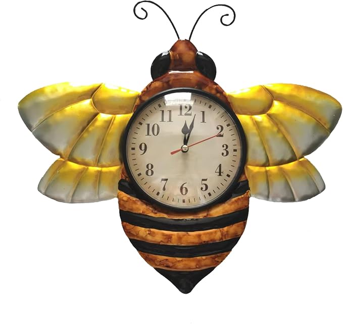 TXYS Bee Clock for Wall Decor Honeybee Outdoor Clocks and Indoor Decorative Art Wall Sculptures Your Home Yard, Hallway, Bathroom and Any Room