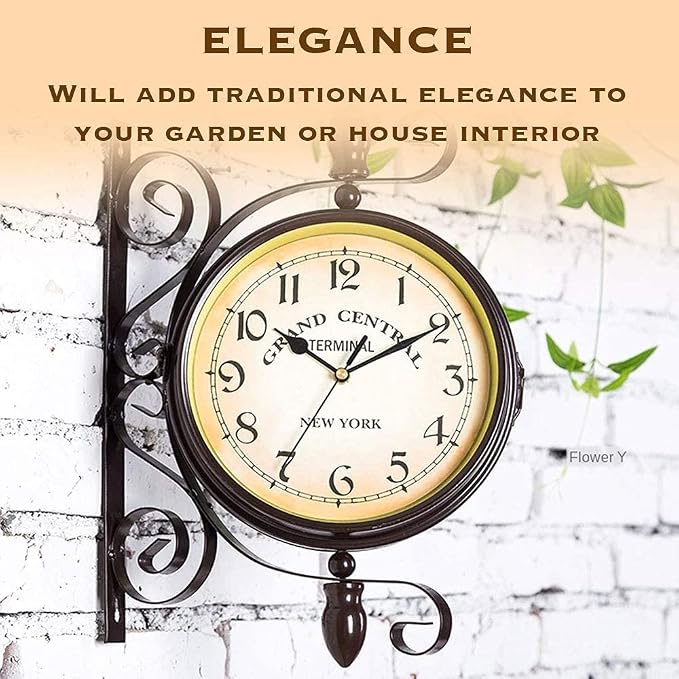 Vintage Double Sided Wall Clock Vintage Industrial Wall Clock for Outdoor Decorative Art Antique Decor Office Kitchen Silent Watches 360 Degree Rotate Antique