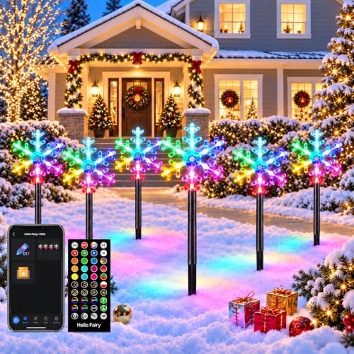 Smart Christmas Pathway Lights,6 Pack Snowflakes Lights with Color Changing by FREECUBE
