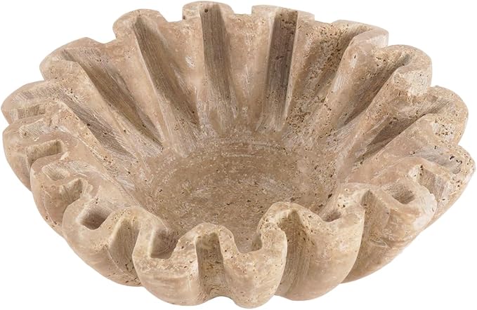 Marble Small Decorative Bowl 6 Inch Handmade Travertine Ruffle Bowl, Small Bowls for Tables Centerpieces & Gifts, Fluted Ring Dish, Fruit & Key Bowl for Entry Table, Scalloped Bowl