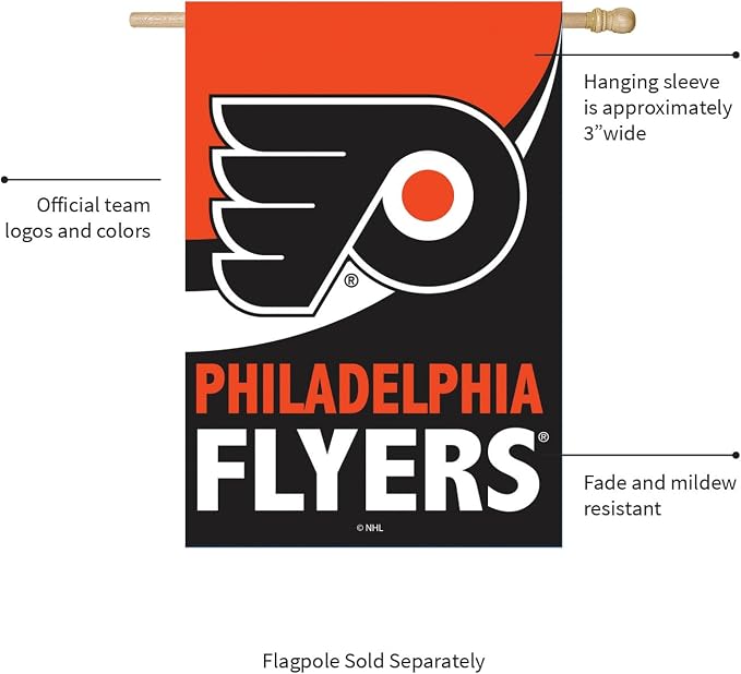 NHL Philadelphia Flyers House Flag, 28 x 44, Double Sided Garden Flags for Outside, Outdoor Flags & Banners for Gardens Patio, Indoor Wall Decor Flag for Room