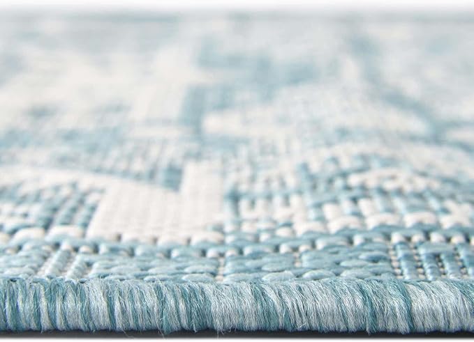 Unique Loom Outdoor Aztec Collection Area Rug - Chalca (7' 10" Square, Aqua/ Ivory)