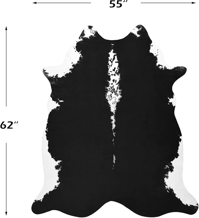 BENRON Faux Cowhide Rug, Cow Print Rug for Living Room Bedroom 4.6x5.2ft | Western cow hide rug for Cowboy Cowgirl Home Decor, Washable Rugs with Irregular Animal Skins and Hides Non Slip, Black