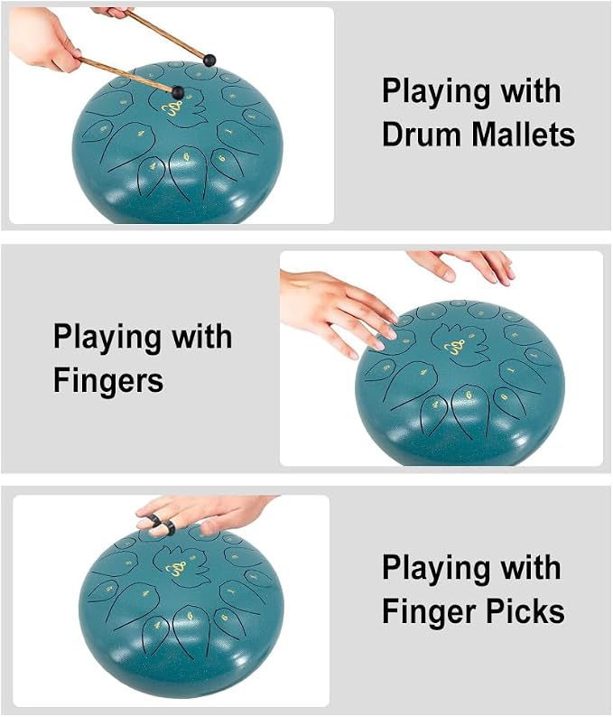 Rain Drum for Outside Garden,13 Inches 15 Notes Steel Tongue Drum with Mallets & Carry Bag Musical Instrument for Adults D Major
