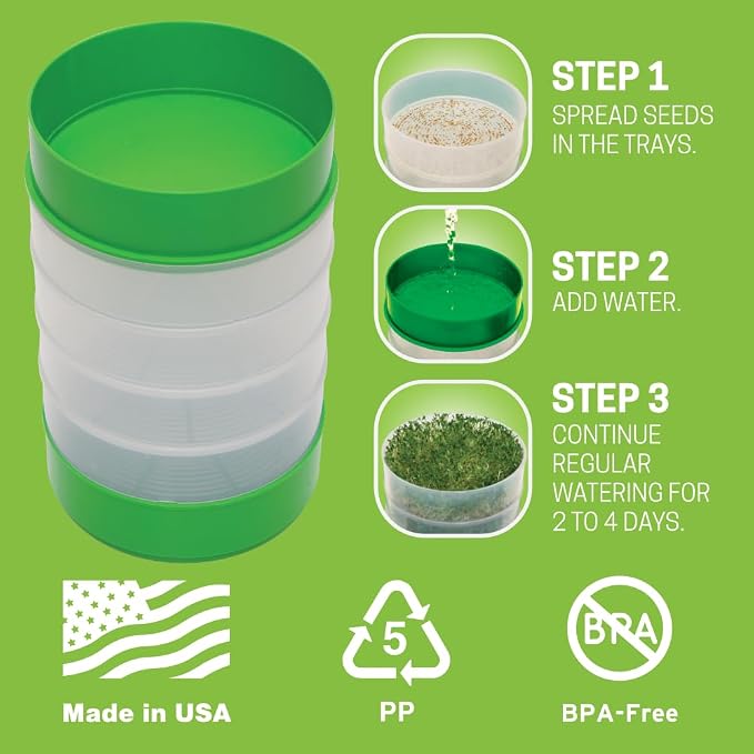 KITCHEN CROP Deluxe Seed Sprouter with 4 Growing Trays and 1 Seed Packets, (Alfalfa Seeds) Easily Grow Sprouts Indoors for a Healthy Lifestyle