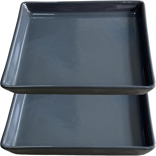 Square Ceramic Plant Saucer Tray 2 Pcs 8 9 10 Inch Grey, 9.3" OD x8.3 ID x1.3 Deep, Sturdy Heavy Duty Glazed Planter Drip Flower pots with Catch Basin for Indoor Outdoor Plants(10" Grey)