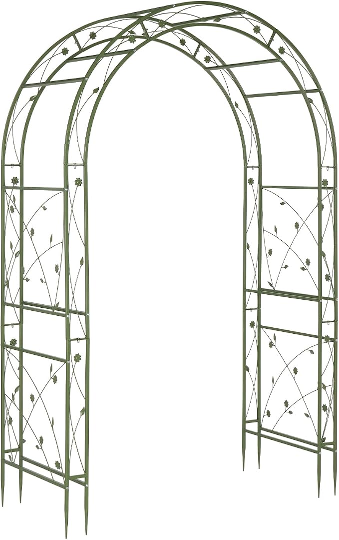VINGLI Garden Arbor, Arch for Wedding Ceremony Party, Christmas Garden Decor Steel Garden Trellis for Plant Climbing, Pergola for Garden, Backyard, Lawn (Arch Top, Olive Green)