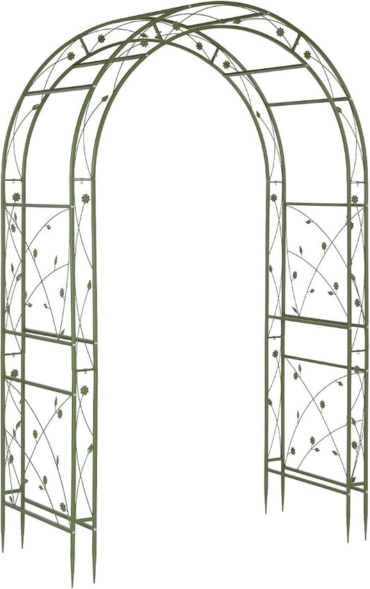 VINGLI Garden Arbor, Arch for Wedding Ceremony Party, Christmas Garden Decor Steel Garden Trellis for Plant Climbing, Pergola for Garden, Backyard, Lawn (Arch Top, Olive Green)