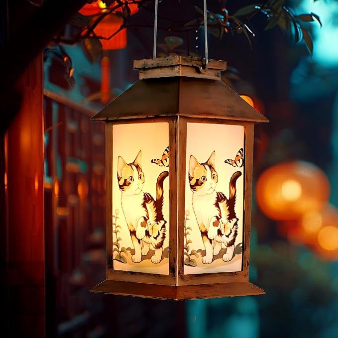 JOBOSI Solar Lantern Cat, Portable Decorative Gift, Solar Light, Gifts for Mom, Women, Grandma, Garden Yard Lawn Decor, Christmas and New Year Gift