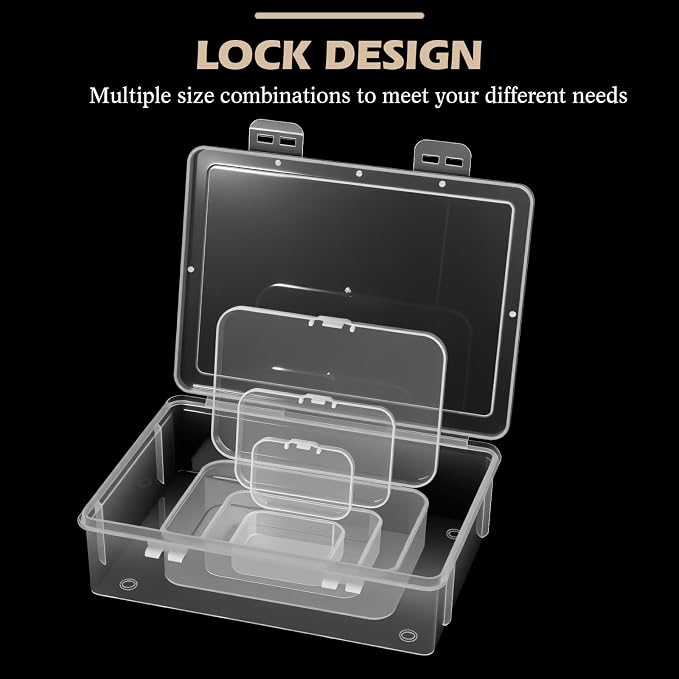 SATINIOR 24 Packs Small Clear Plastic Beads Storage Containers Box with Hinged Lid for Storage of Small Items, Crafts, Jewelry, Hardware(Multiple Sizes)