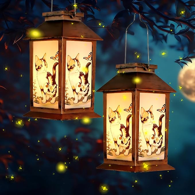 JOBOSI Solar Lantern Cat, Portable Decorative Gift, Solar Light, Gifts for Mom, Women, Grandma, Garden Yard Lawn Decor, Christmas and New Year Gift