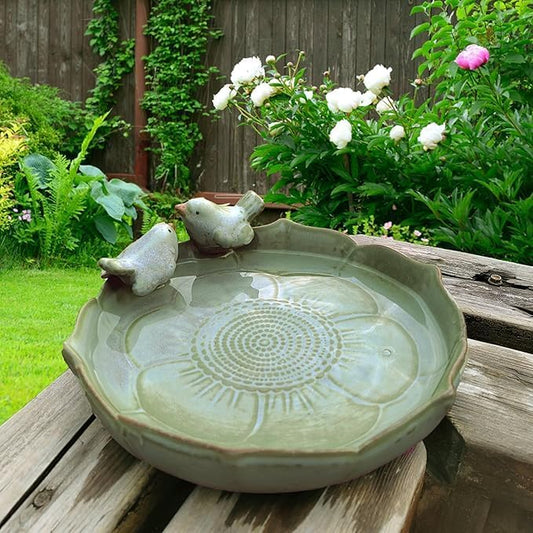 Ceramic Bird Bath Bowl for Outside on Ground, 9.45-Inch BirdBath Bowl Only, Ground Bird Feeders and birdbath for Outdoors, Garden, Tabletop, Deck, Balcony and Lawn