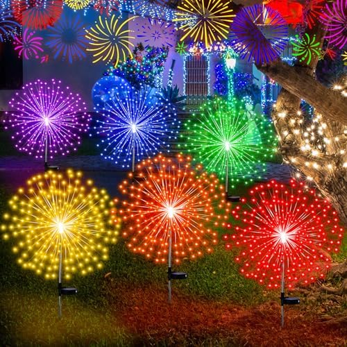 Tujoe 6 Pcs Christmas Solar Firework Stake Lights 180 LED 8 Modes Solar by Tujoe