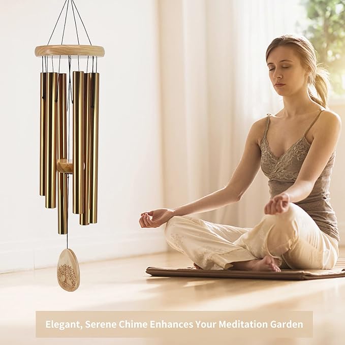 Astarin Windchimes Outdoors with Engraved Lifetree, 30 Inch Memorial Wind Chime for Outside, Sympathy Wind Chime for Loved One, Outdoor Wind Chimes for Mother, Bronze Wind Chimes.
