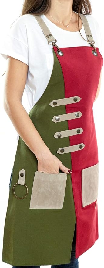 MONAPRON Apron for Women and Men Waterproof Canvas Extra Pocket for Chef Barista Gardening BBQ Grilling Crossback Unisex