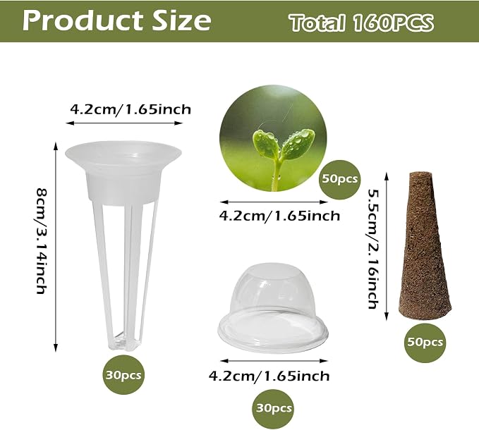 160PCS Hydroponics Growing Baskets,Plant Seed Pod Kit,Grow Anything Kit,Indoor Garden System Accessories Includes 50pcs Sponges,50pcs Labels,30pcs Replacement Baskets,30pcs Domes