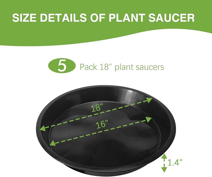 OUPSAUI 5 Pack 4 10 12 14 16 18 20 22 Inch Plant Saucer, Plant Trays for Pots, Large Plastic Plant Saucers for Indoors, No Holes Planter Drip Tray (18 inch)
