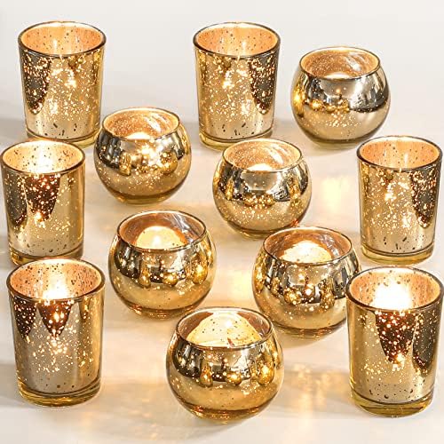 Gold Votive Candle Holders 12Pcs Assorted Gold Mercury Glass by SHOHAYTO