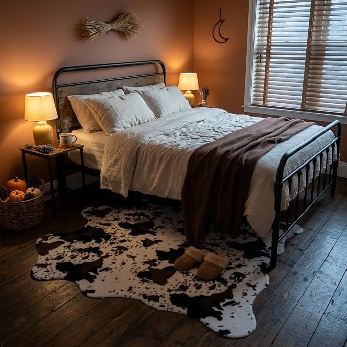 MustMat Cow Print Faux Cowhide Rug, Urban Western Decor Rug 4'7''×5'3'' | Works for Bedroom, Dining & Office | Matches Rustic Farmhouse | Perfect for Holiday & Birthday Parties