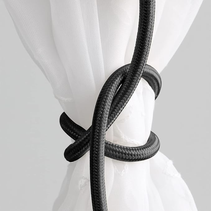 Valea Home 4 Pieces Curtain Tiebacks Clips Creative Window Drape Twist Tie Backs European Style Custom Made Curtain Holders Decorative Draperies Holdbacks, Black