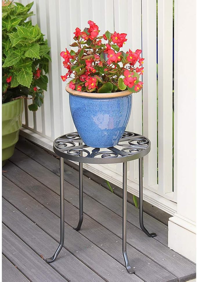 Achla Designs VTT-01 Round Trivet Wrought Iron Plant Stand, Graphite