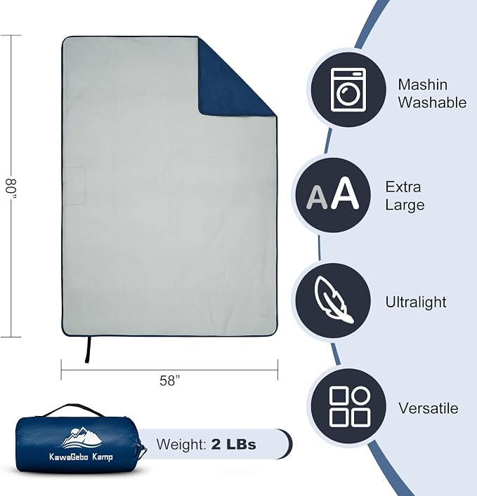 Large Waterproof Outdoor Picnic Blanket 80"x 58" | Windproof Lightweight Stadium Blanket, Packable, Stay Dry and Comfortable for Camping, Sports, Travel - Blue
