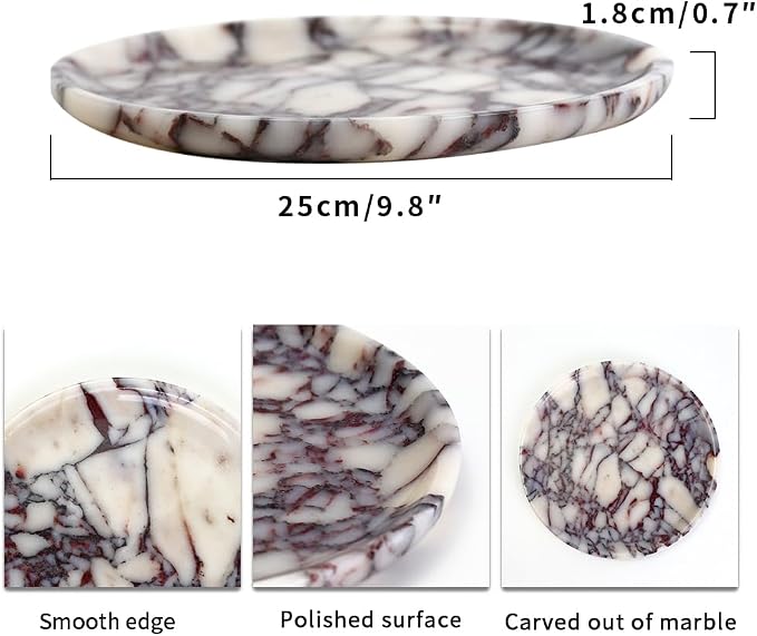 DUANYAN Natural Marble Tray, Coffee Table, Food, Fruit, Paper Cup, Cake Display, Coffee bar, Family Gatherings, Seasonal Holiday Decoration Tray(Viola-circular-9.8"x9.8"x0.7")