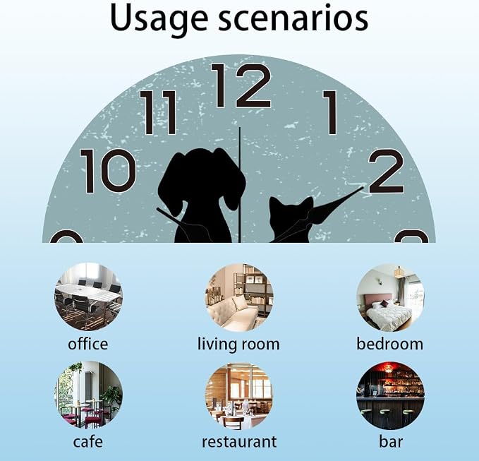 CHGCRAFT Cats and Dogs Wall Clock 12 Inch Battery Operated Wall Clock Non Ticking Silent Decorative Clock for Office Bedroom Home Decor