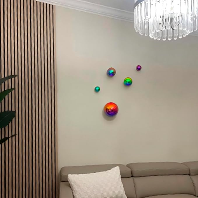 Gazing Ball Garden Mirror Outdoor - Outside Decorative Globe, Rainbow 5Pcs | Metal Polished Reflective Sphere, Stainless Steel Hollow Decoration Ornament for Home Pond Swimming Pool Housewarming Gift