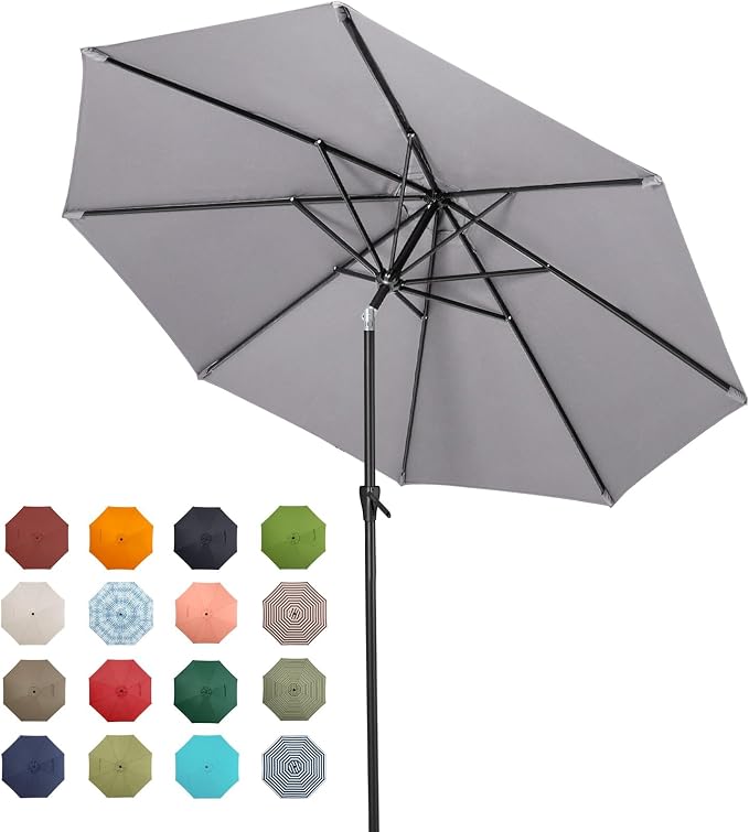 Tempera Patio Market Outdoor Table Umbrella with Push Button Tilt and Crank, Large Sun Umbrella with Sturdy Pole & Fade Resistant Canopy, Easy to Set