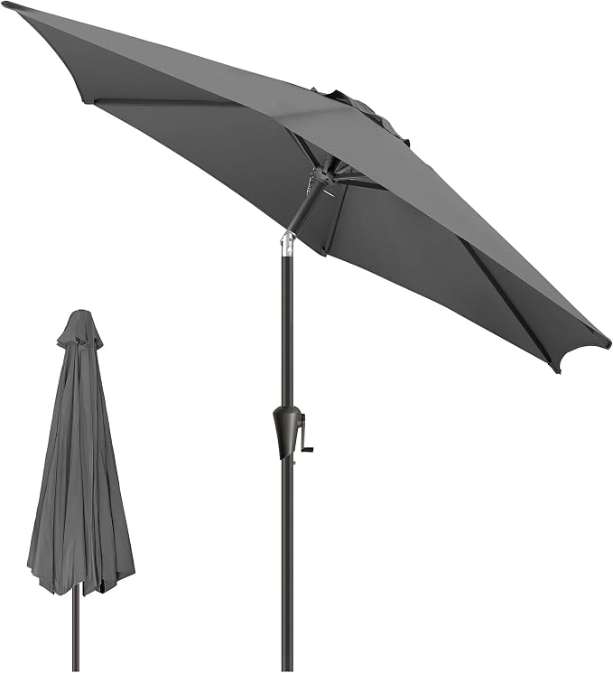 10ft Patio Umbrella Outdoor - Table Umbrella with 6 Sturdy Ribs, Market Umbrella with Push Button Tilt, UV Protection for Pool, Porch, Garden, Deck, Backyard (Anthracite)