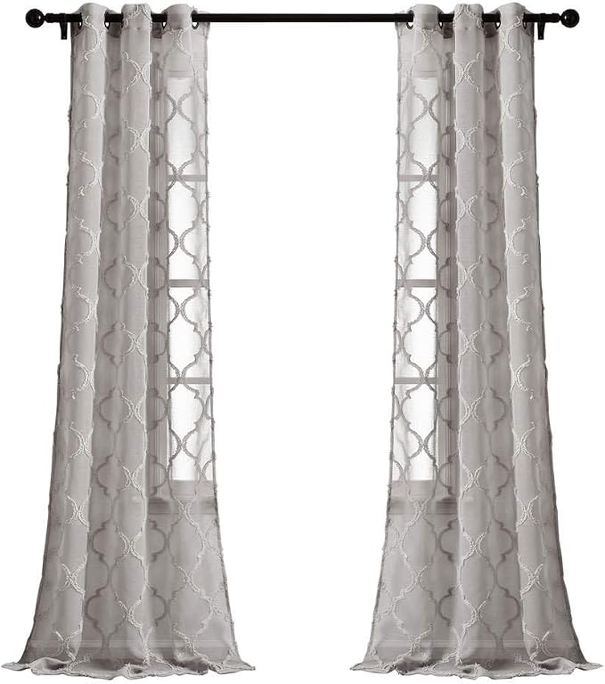 Lush Decor Gray Avon Trellis Grommet Sheer Window Curtain Panel Pair (84" x 38")