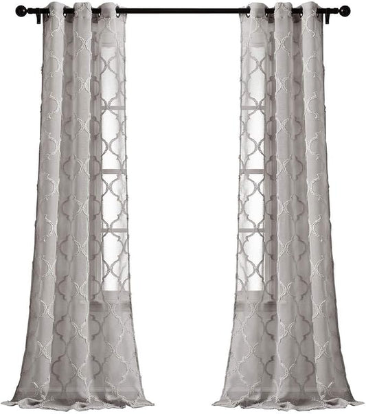 Lush Decor Gray Avon Trellis Grommet Sheer Window Curtain Panel Pair (84" x 38")