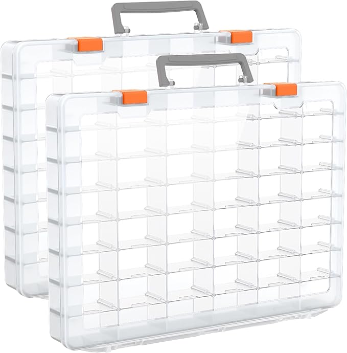 Bluedale 2 Pack 48 Grids Large Plastic Organizer Box with Adjustable Dividers, Beads Storage Containers Compartment Tackle Box Case for Crafts Hobby Small Parts Fishing Seeds Jewelry (Transparent)